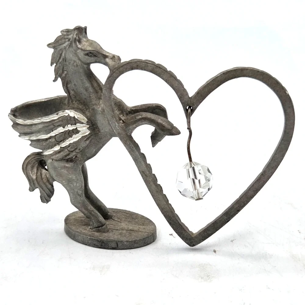 Genuine Spoonique Small Pewter‎ Heart Horse Wings Pegasus 1982 Crystal Ball